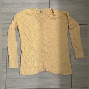 L.L. Bean Pale Yellow Knit Sweater V-neck Small Textured